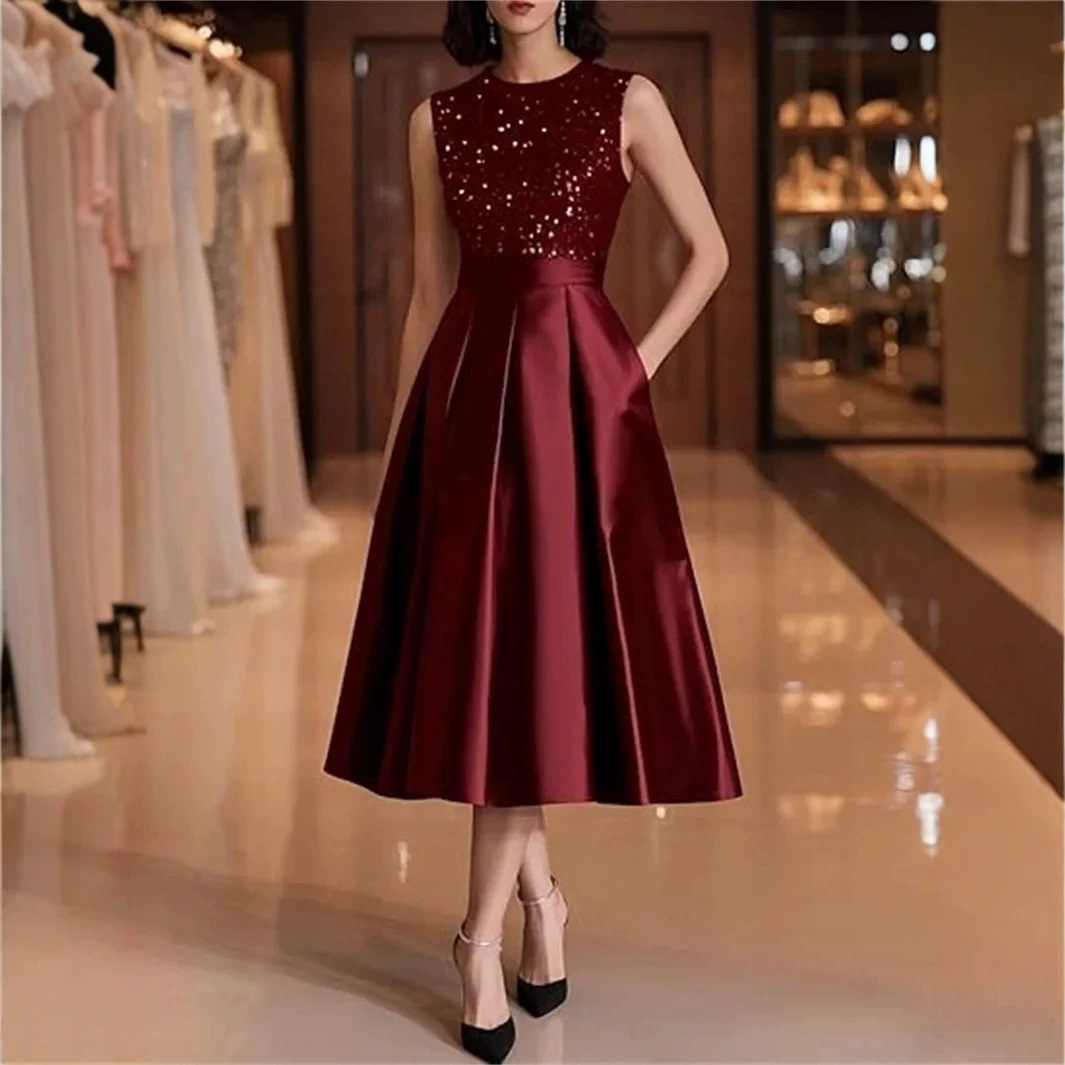Burgundy Sequin Satin Midi Dre - огляд і ціна Midi Dress