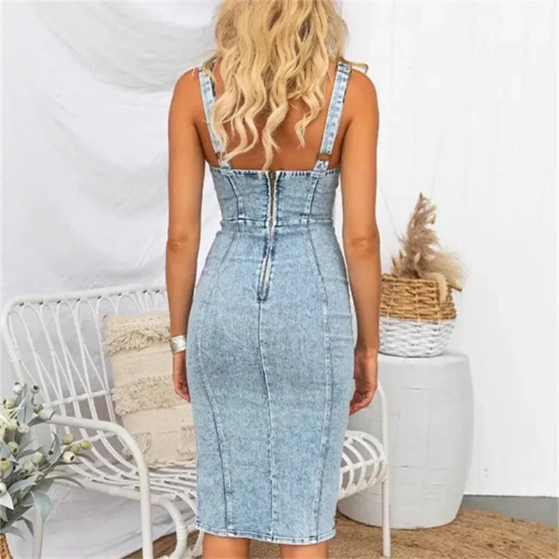 Vintage Slim Fit Denim Wrap Hi - огляд і ціна Midi Dress
