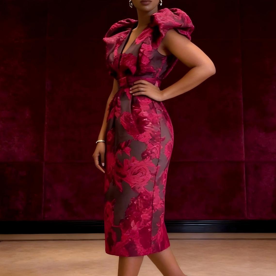 QMANSHA Plus Size Burgundy Flo - огляд і ціна Midi Dress