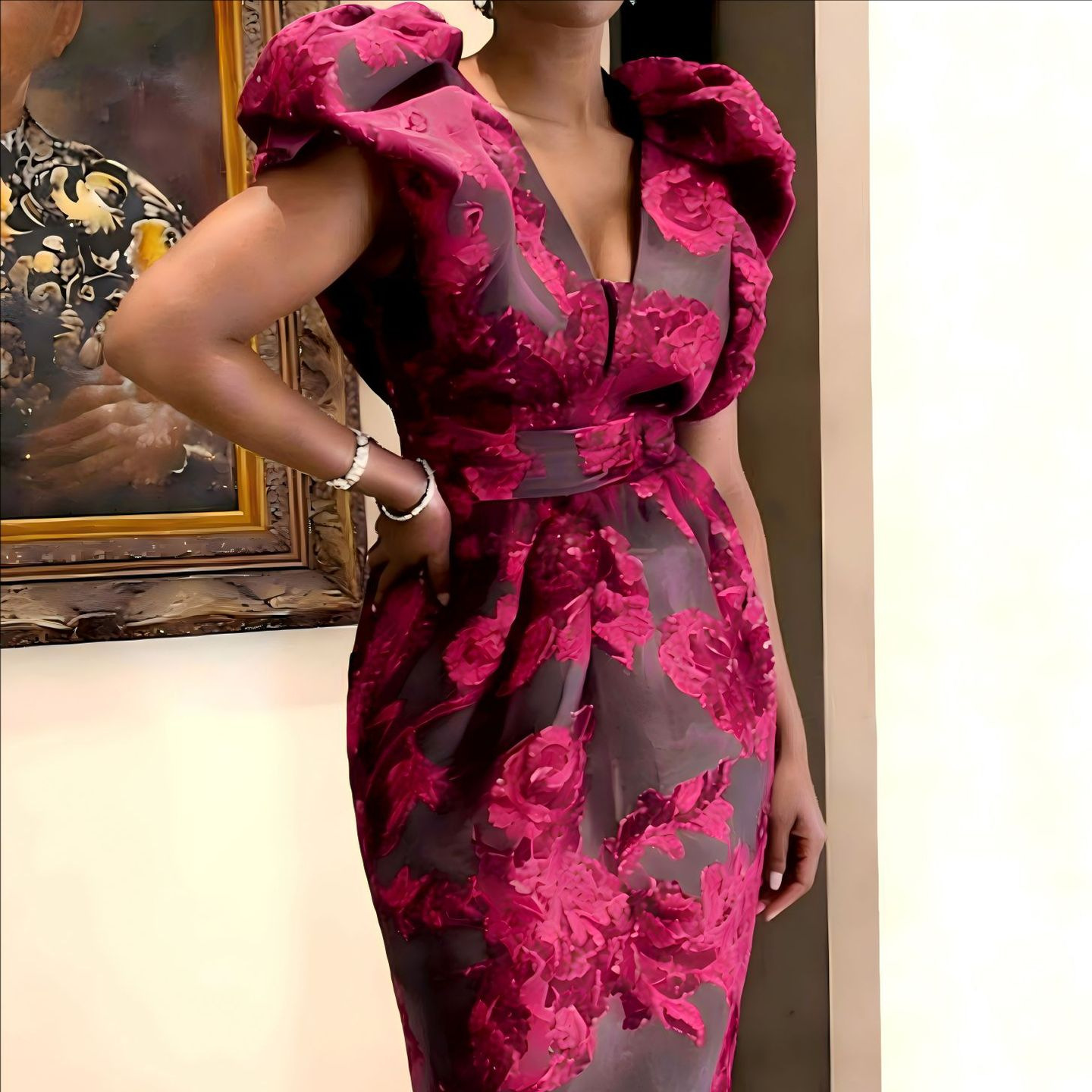 QMANSHA Plus Size Burgundy Flo - огляд і ціна Midi Dress