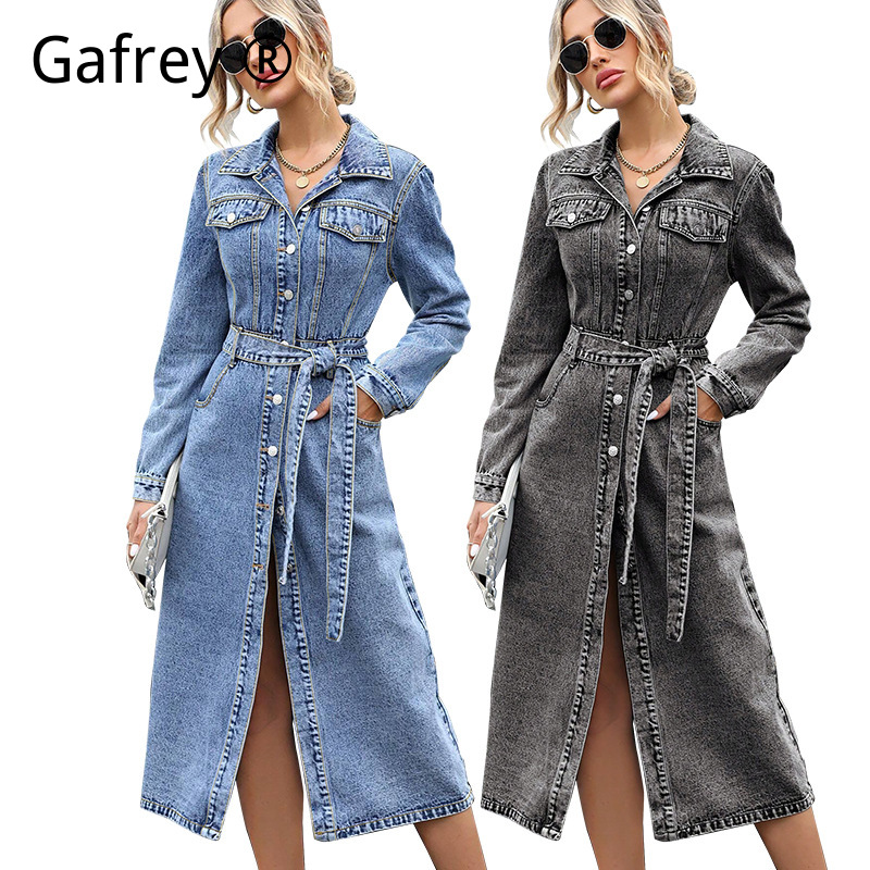 Women Long Sleeve Denim Dress  - огляд і ціна Midi Dress