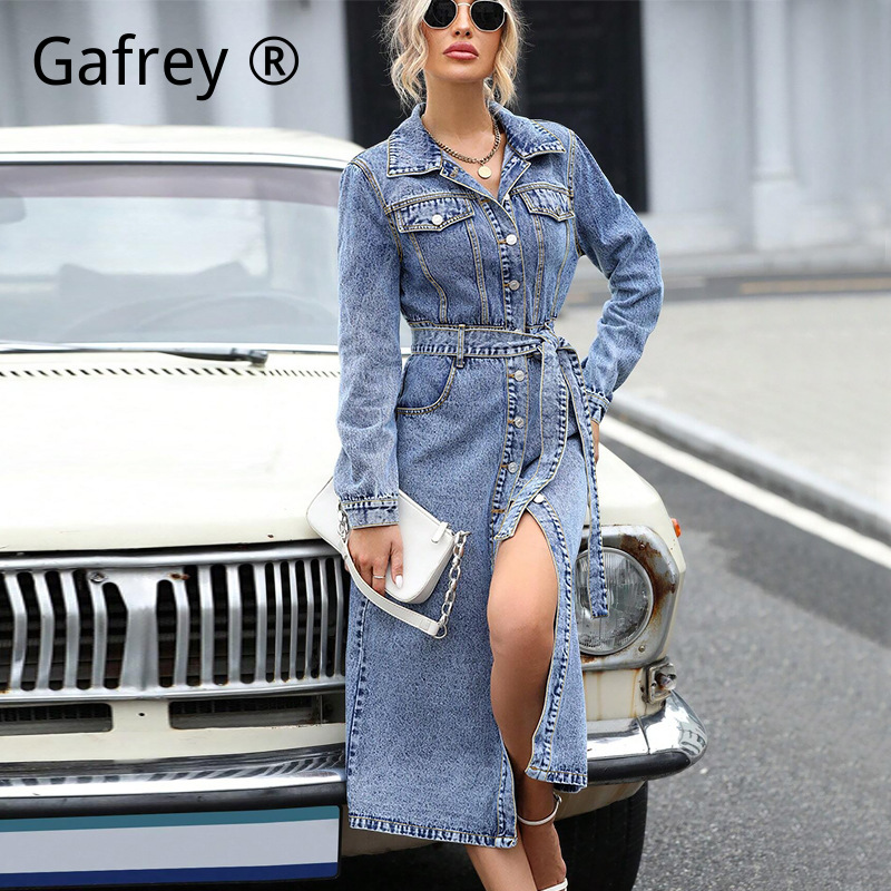 Women Long Sleeve Denim Dress  - огляд і ціна Midi Dress