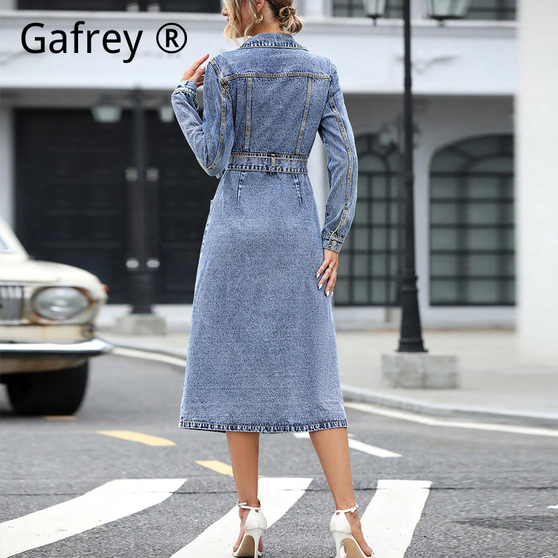 Women Long Sleeve Denim Dress  - огляд і ціна Midi Dress