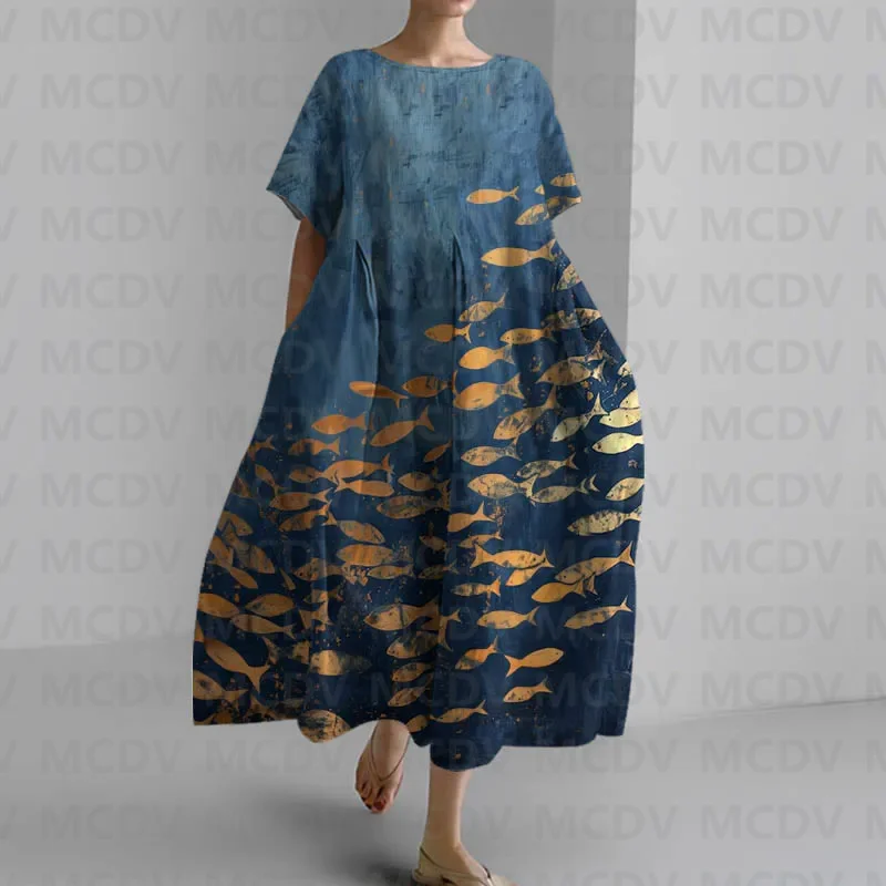Japanese Vintage Fish Art Prin - огляд і ціна Midi Dress